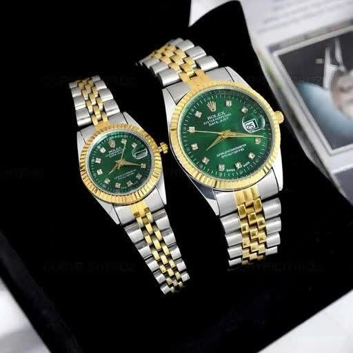 ست ساعت رولکس دیت جاست زنانه و مردانه ROLEX Date just رگه طلایی سبز