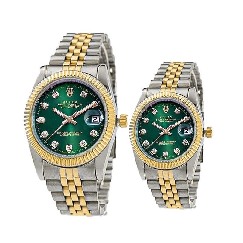 ست ساعت رولکس دیت جاست زنانه و مردانه ROLEX Date just رگه طلایی سبز
