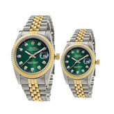 ست ساعت رولکس دیت جاست زنانه و مردانه ROLEX Date just رگه طلایی سبز