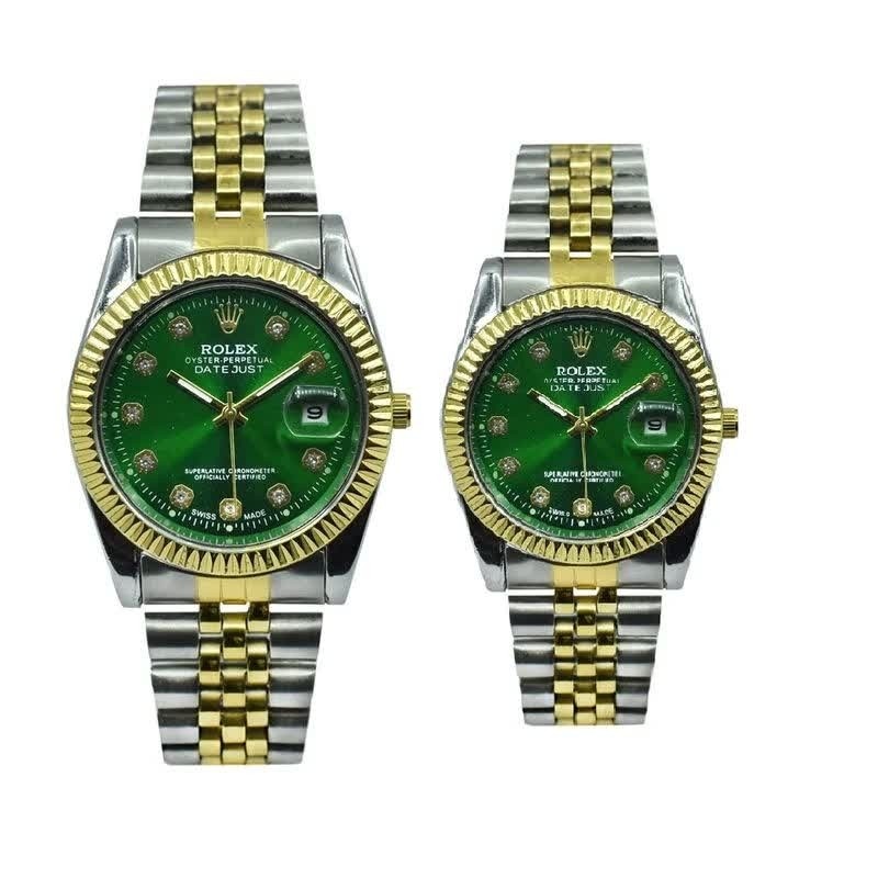 ست ساعت رولکس دیت جاست زنانه و مردانه ROLEX Date just رگه طلایی سبز