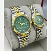ست ساعت رولکس دیت جاست زنانه و مردانه ROLEX Date just رگه طلایی سبز