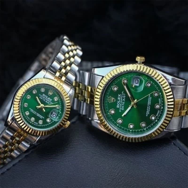 ست ساعت رولکس دیت جاست زنانه و مردانه ROLEX Date just رگه طلایی سبز