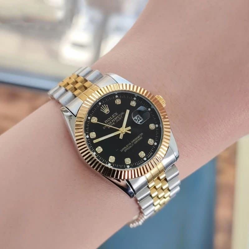 ست ساعت رولکس دیت جاست زنانه و مردانه ROLEX Date just رگه طلایی مشکی