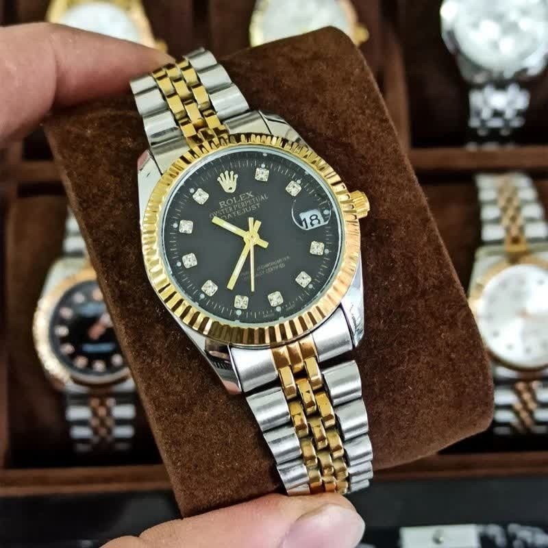 ست ساعت رولکس دیت جاست زنانه و مردانه ROLEX Date just رگه طلایی مشکی
