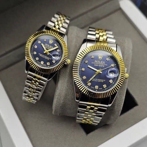 ست ساعت رولکس دیت جاست زنانه و مردانه ROLEX Date just رگه طلایی سرمه ای