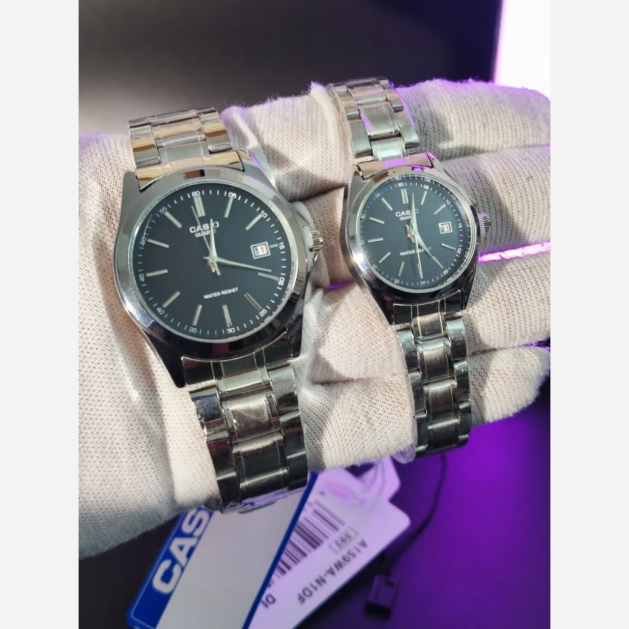 ست ساعت مچی زنانه و مردانه کاسیو CASIO موتور ژاپنی صفحه مشکی