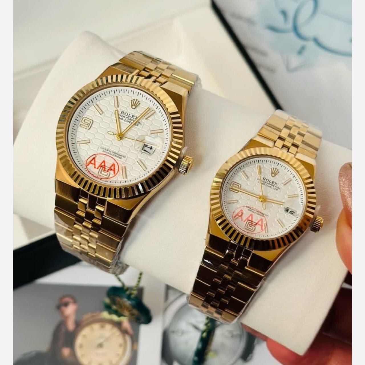 ست ساعت مچی زنانه و مردانه رولکس ROLEX موتور ژاپن بالاترین کیفیت طلایی