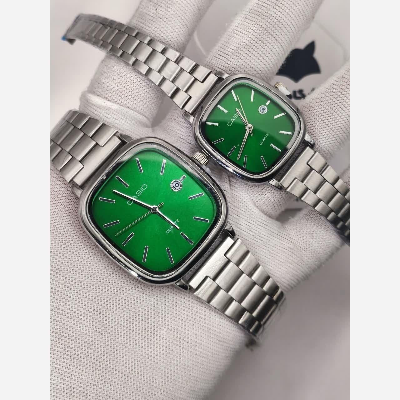ست ساعت مچی زنانه و مردانه کاسیو اولدمانی CASIO صفحه سبز ژاپنی