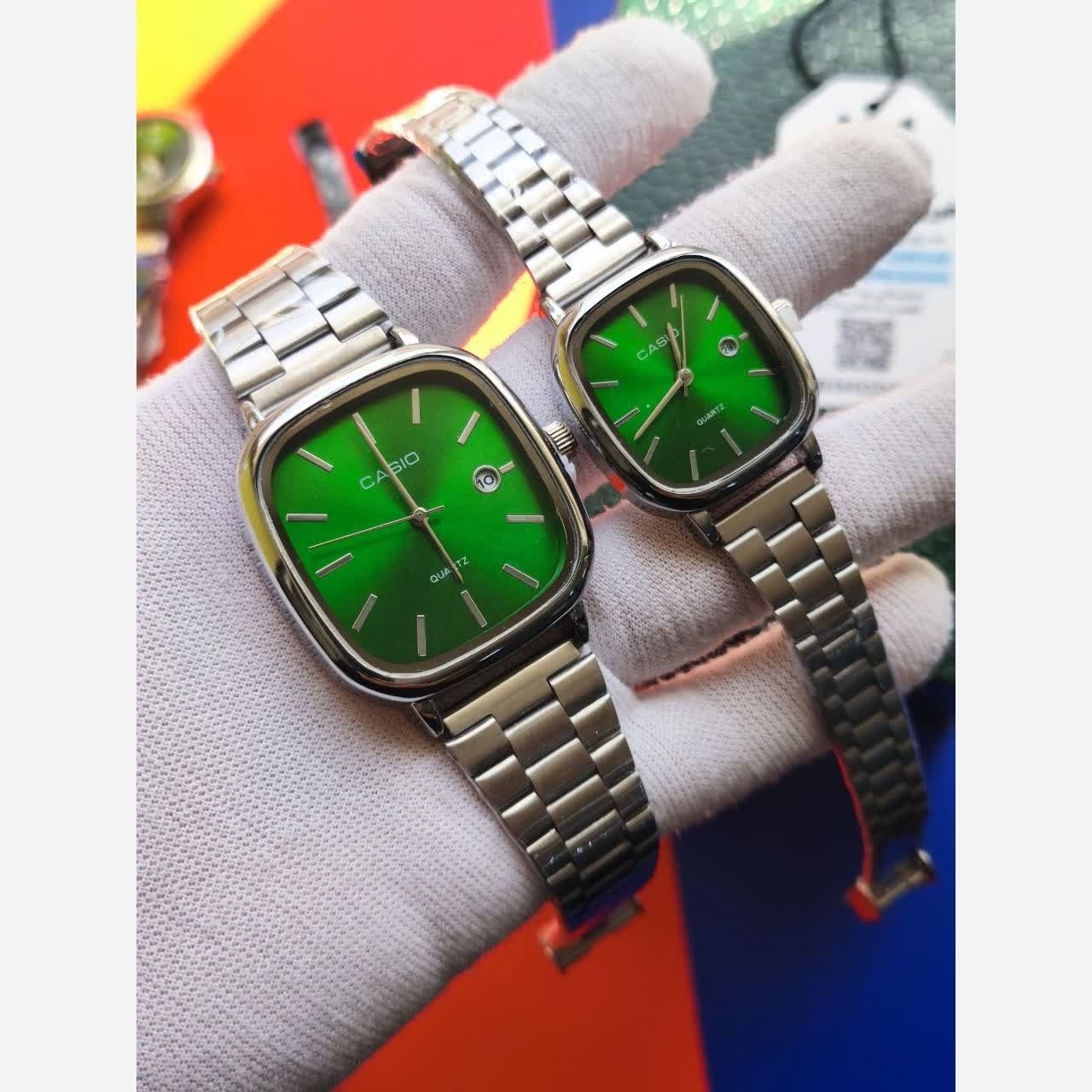 ست ساعت مچی زنانه و مردانه کاسیو اولدمانی CASIO صفحه سبز ژاپنی