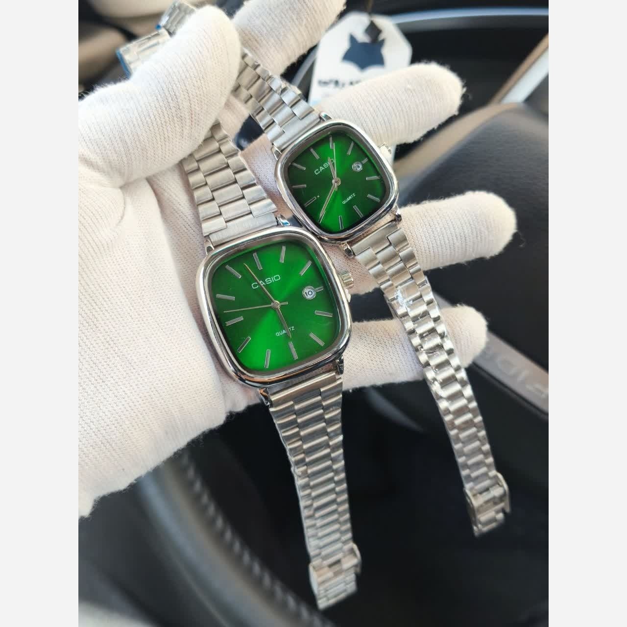 ست ساعت مچی زنانه و مردانه کاسیو اولدمانی CASIO صفحه سبز ژاپنی