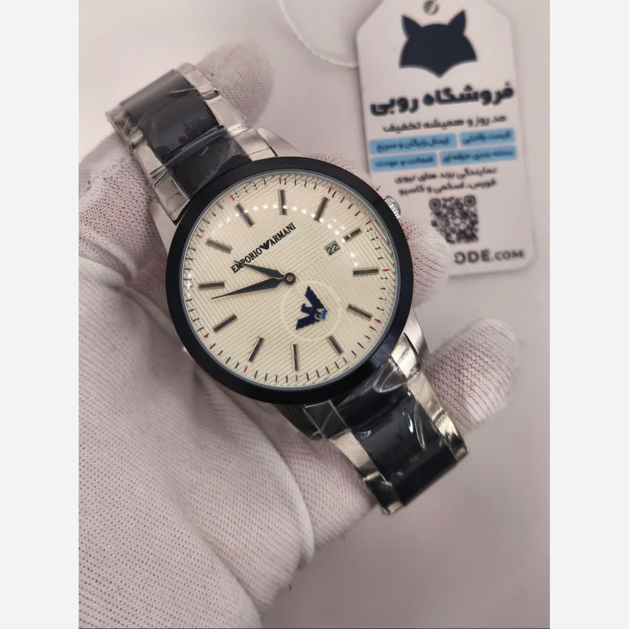ساعت مچی مردانه امپریو آرمانی زیر ثانیه فعال EMPORIO ARMANI لوگو آبی