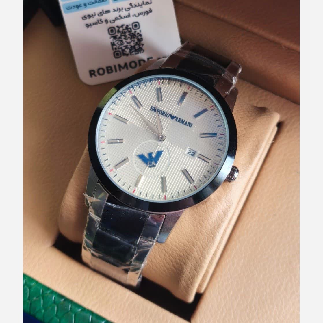 ساعت مچی مردانه امپریو آرمانی زیر ثانیه فعال EMPORIO ARMANI لوگو آبی