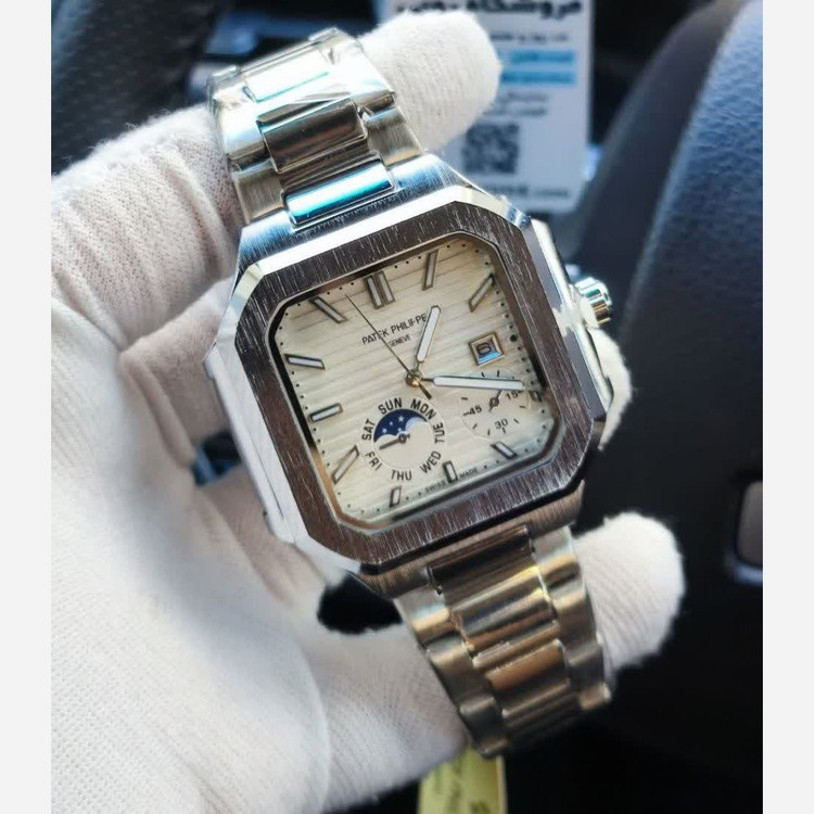 ساعت مچی مردانه پتک فیلیپ Patek Philippe ارجینال قفل مخفی نقره ای
