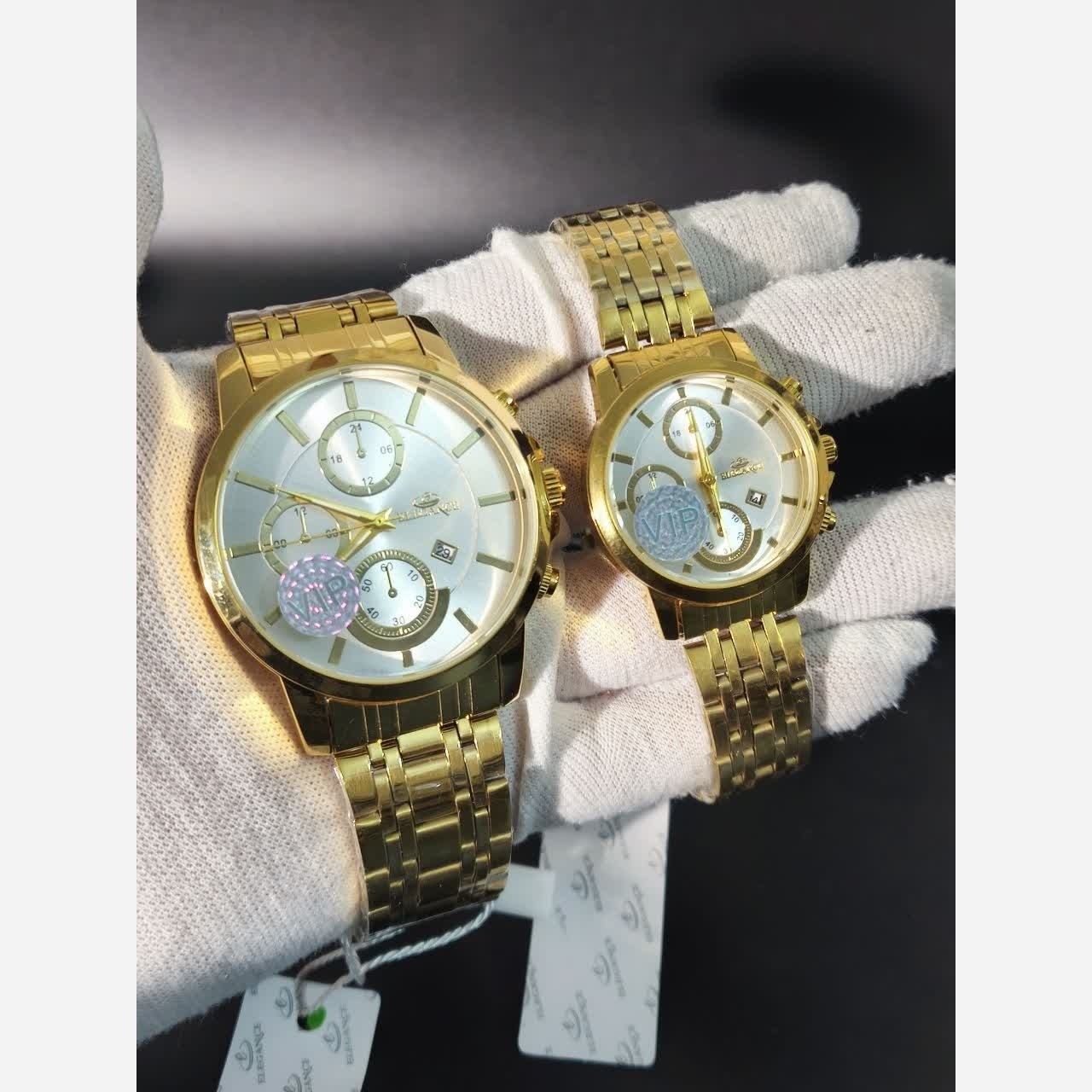 ست ساعت مچی زنانه و مردانه الگانس ELEGANCE طرح کرنو طلایی