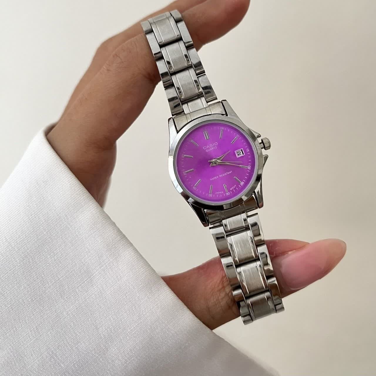 ساعت مچی زنانه کاسیو CASIO موتور ژاپنی صفحه بنفش + جعبه