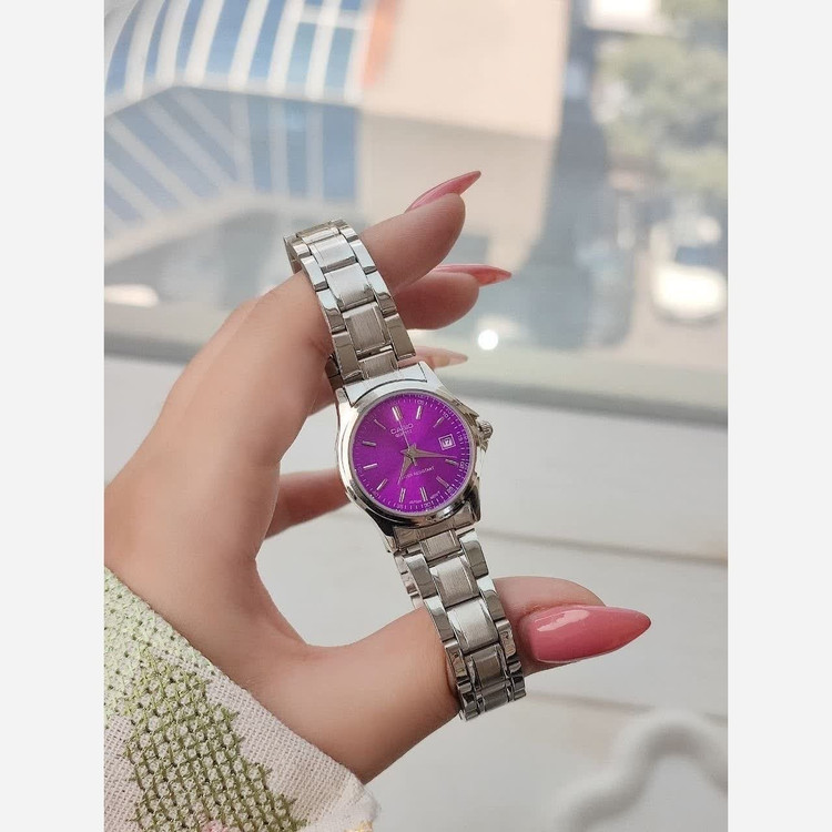 ساعت مچی زنانه کاسیو CASIO موتور ژاپنی صفحه بنفش + جعبه