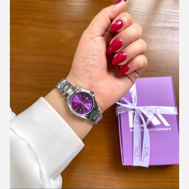 ساعت مچی زنانه کاسیو CASIO موتور ژاپنی صفحه بنفش + جعبه