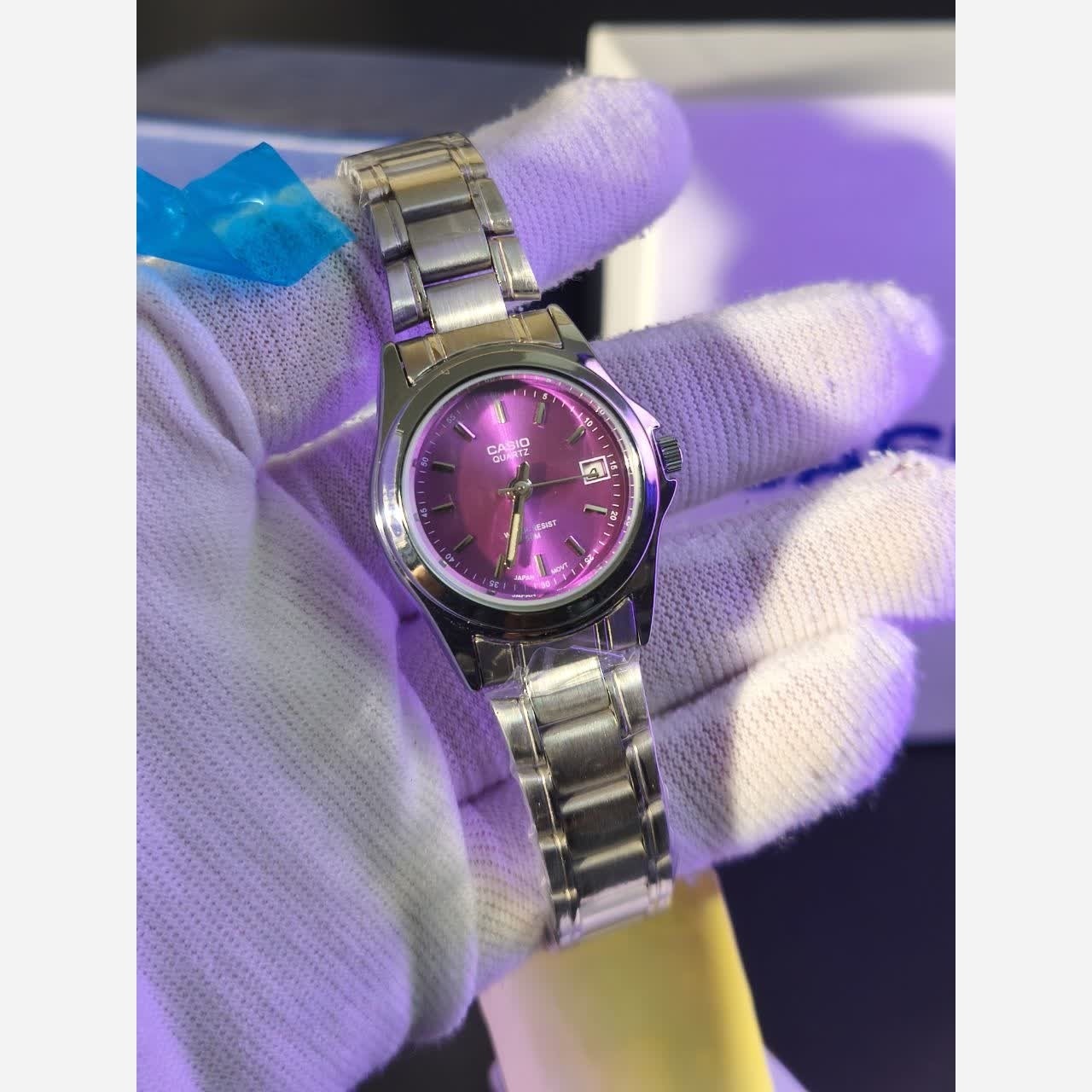 ساعت مچی زنانه کاسیو CASIO موتور ژاپنی صفحه بنفش + جعبه