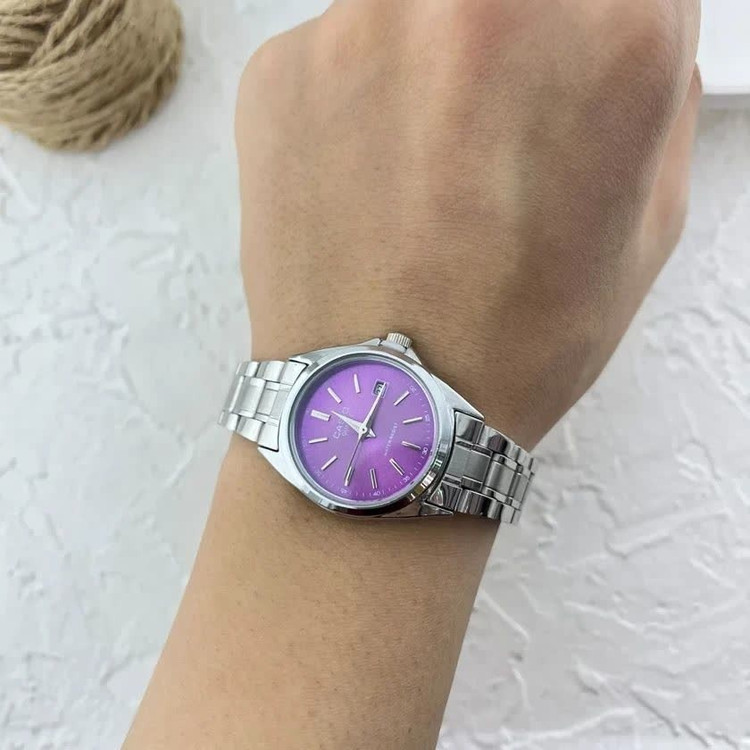 ساعت مچی زنانه کاسیو CASIO موتور ژاپنی صفحه بنفش + جعبه