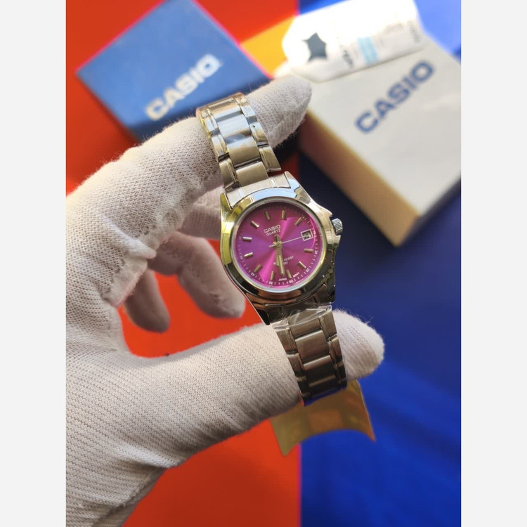 ساعت مچی زنانه کاسیو CASIO موتور ژاپنی صفحه بنفش + جعبه