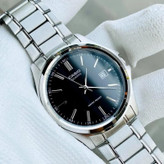 ساعت مچی زنانه کاسیو CASIO موتور ژاپنی بند نقره ای صفحه مشکی+ جعبه