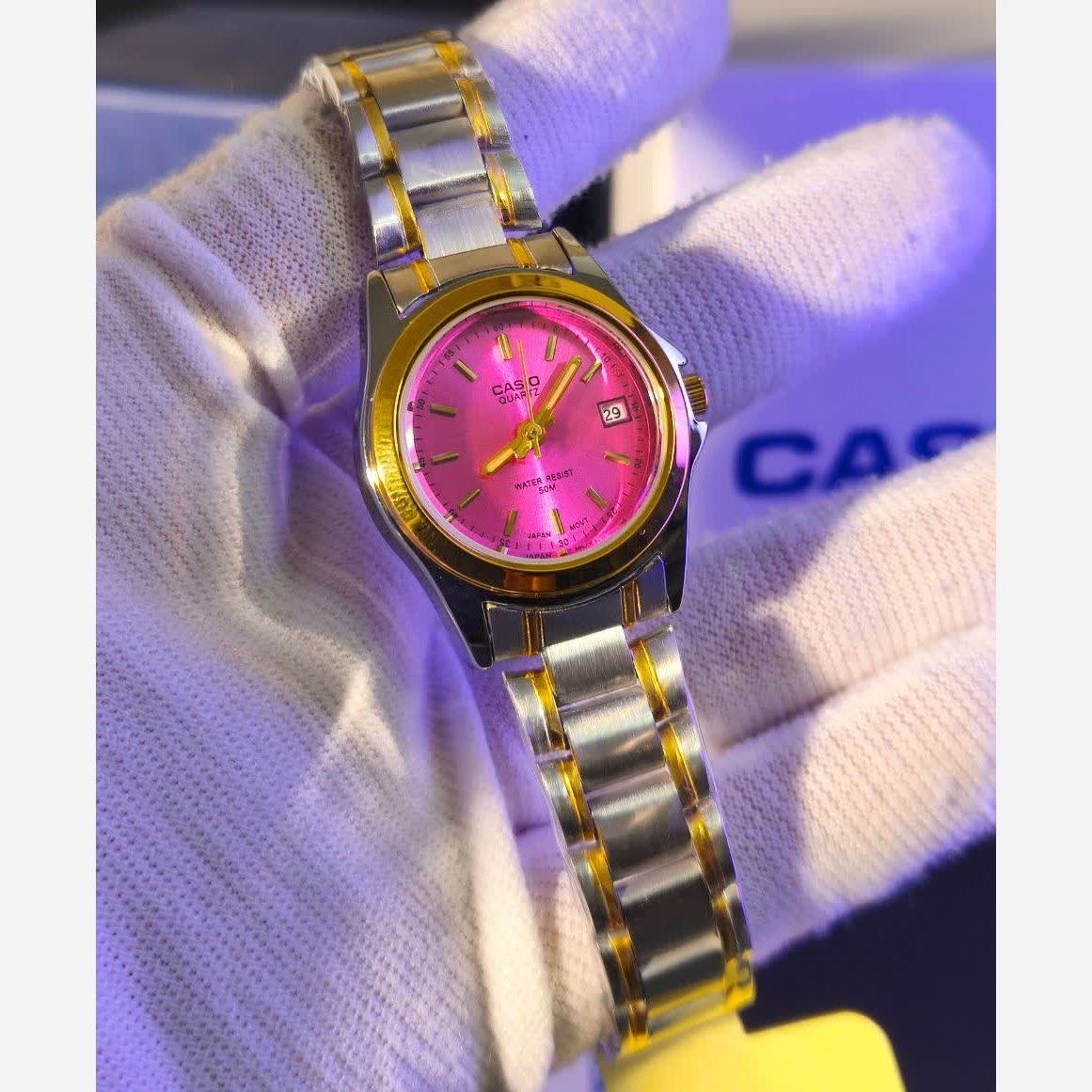 ساعت مچی زنانه کاسیو CASIO موتور ژاپنی صفحه صورتی + جعبه