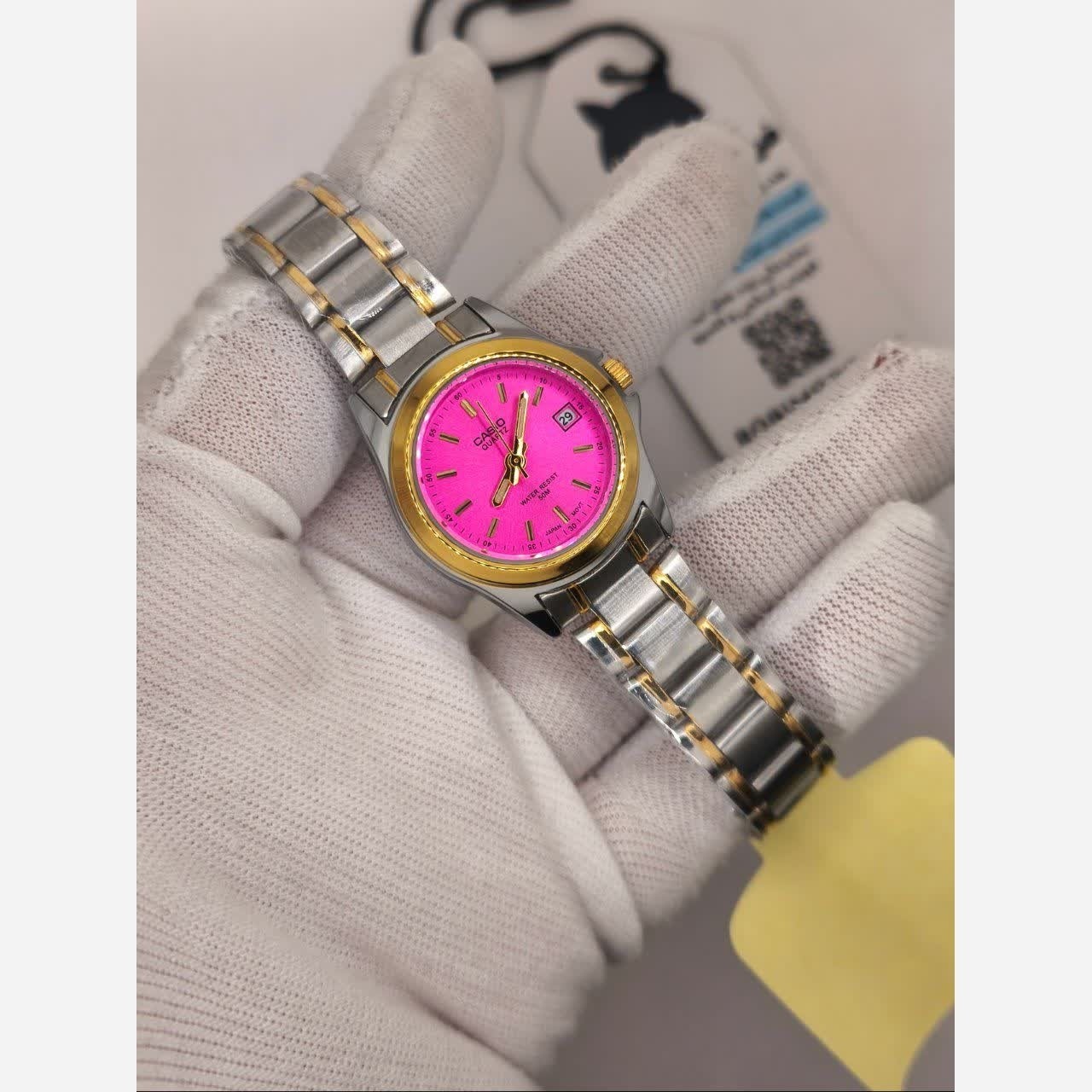 ساعت مچی زنانه کاسیو CASIO موتور ژاپنی صفحه صورتی + جعبه