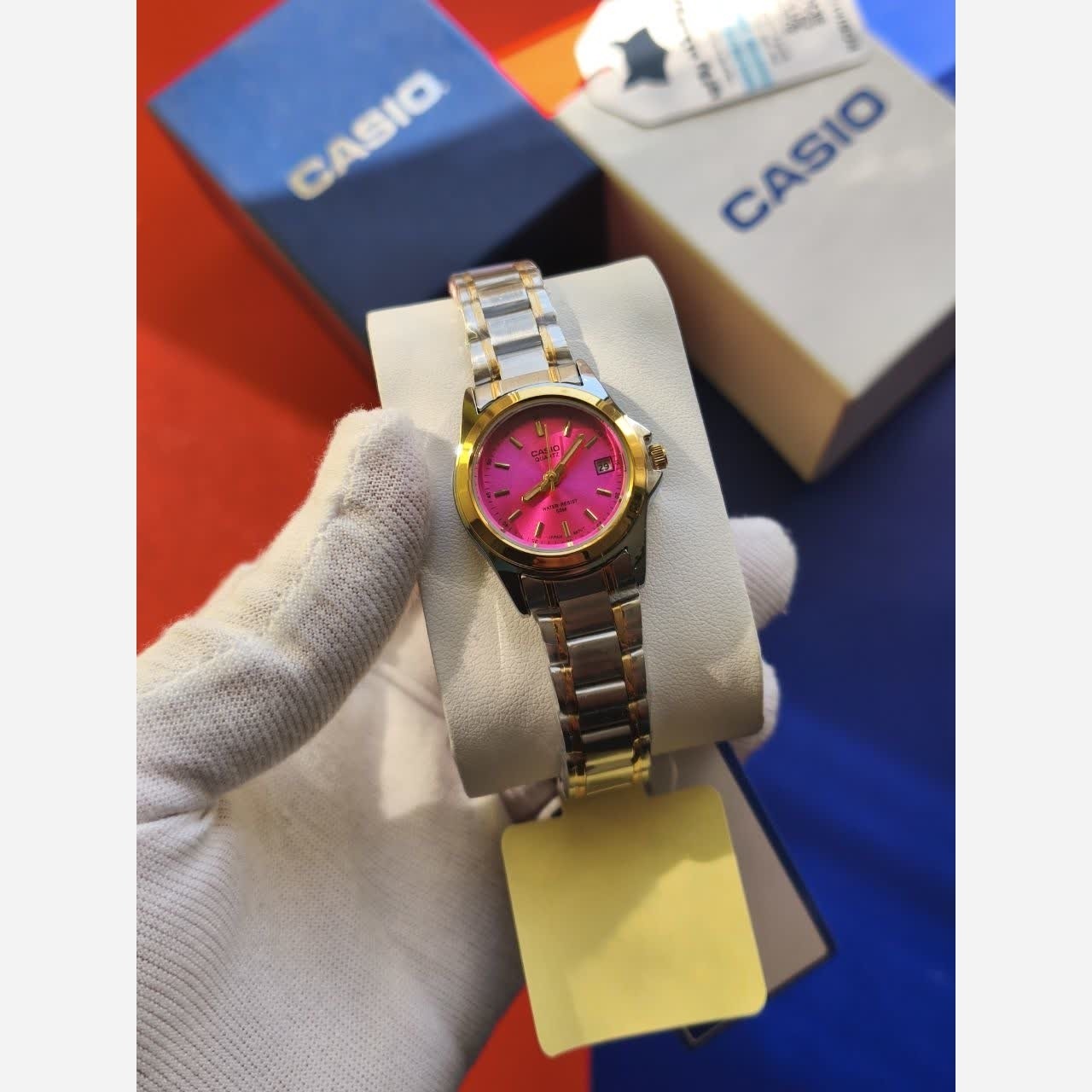 ساعت مچی زنانه کاسیو CASIO موتور ژاپنی صفحه صورتی + جعبه