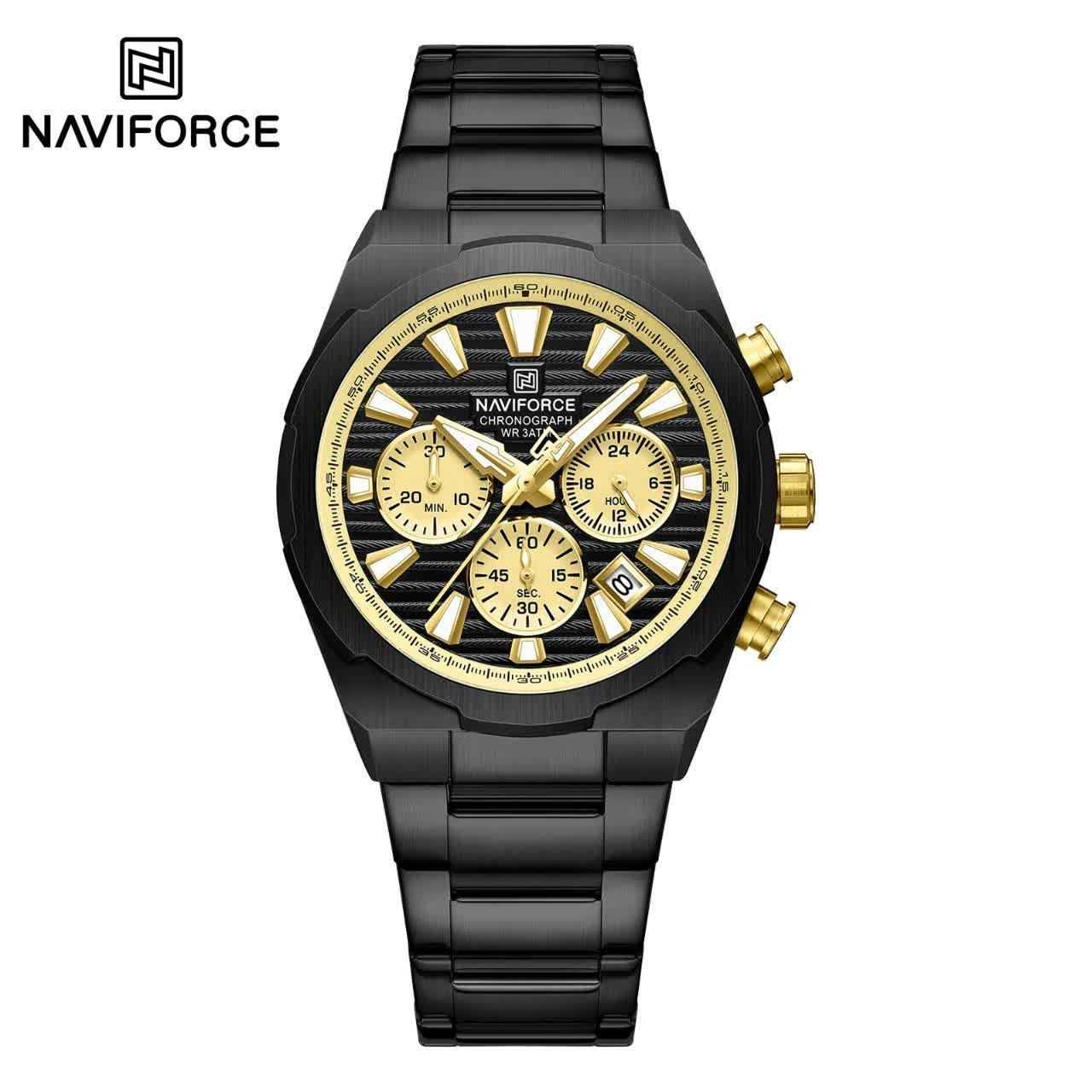 ساعت مچی کرنوگراف مردانه نیوی فورس NAVIFORCE مدل Nf8081 مشکی موتور ژاپنی