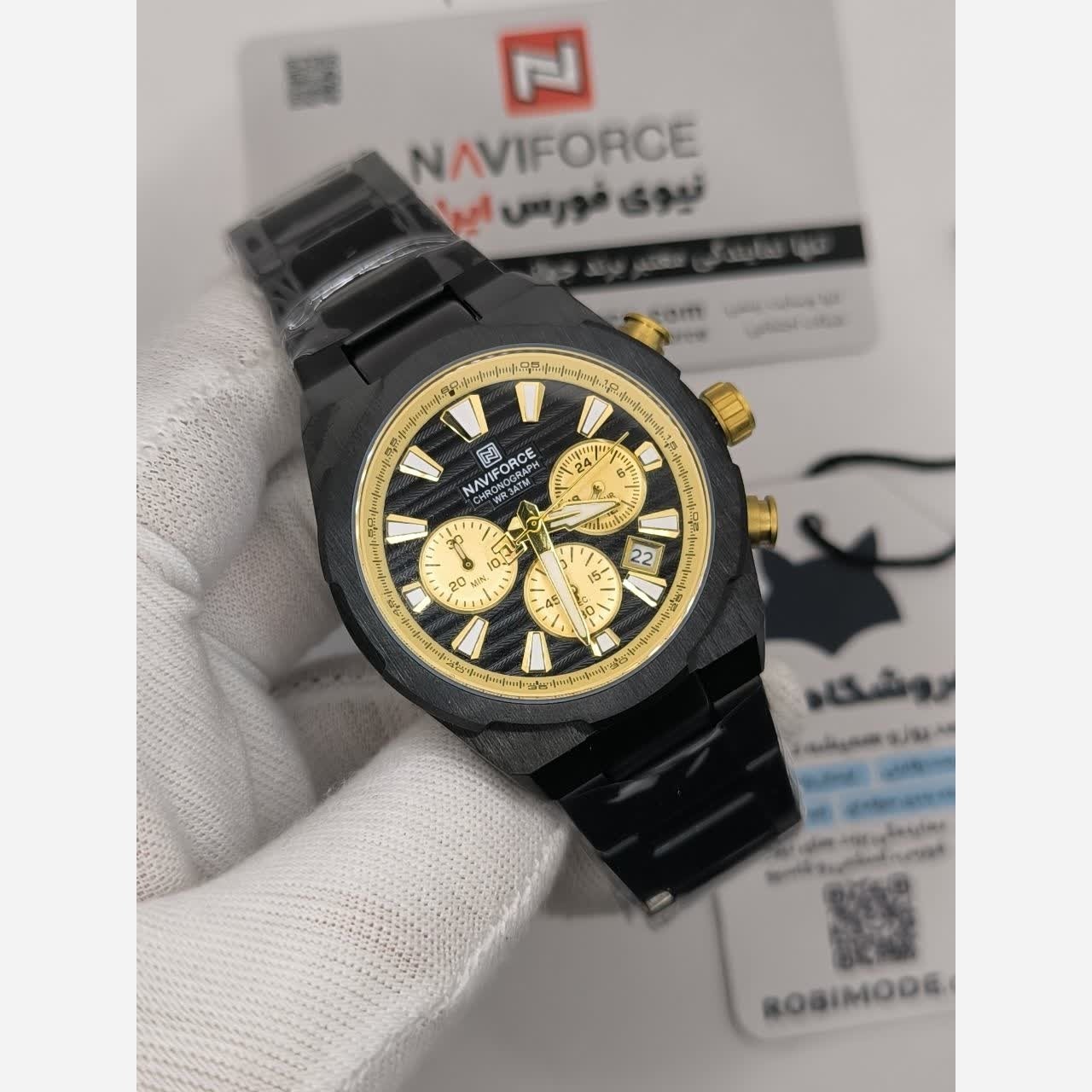 ساعت مچی کرنوگراف مردانه نیوی فورس NAVIFORCE مدل Nf8081 مشکی موتور ژاپنی