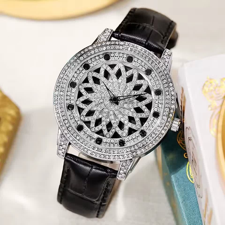 ساعت مچی زنانه رینگی چرخشی بند چرمی باکیفیت