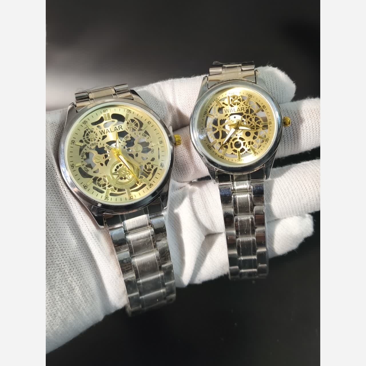 ست ساعت مچی زنانه و مردانه والار WALAR طرح اتوماتیک چرخ دنده استیل