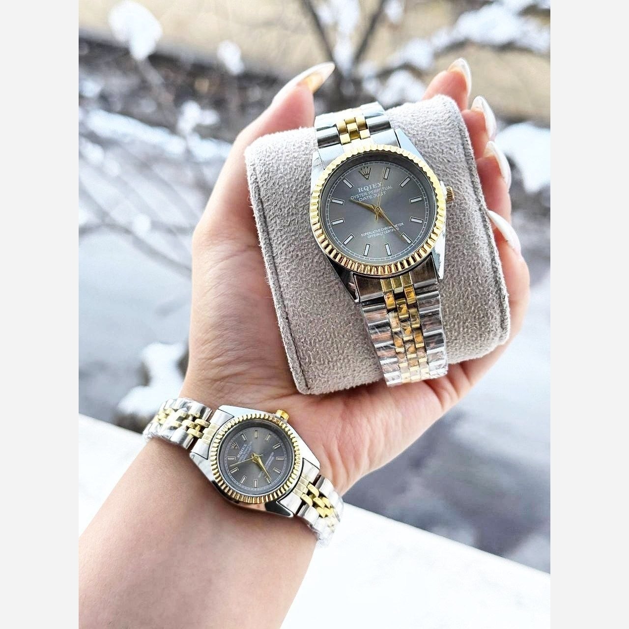 ست ساعت رولکس دیت جاست زنانه و مردانه ROLEX Date just کیفیت عالی صفحه طوسی