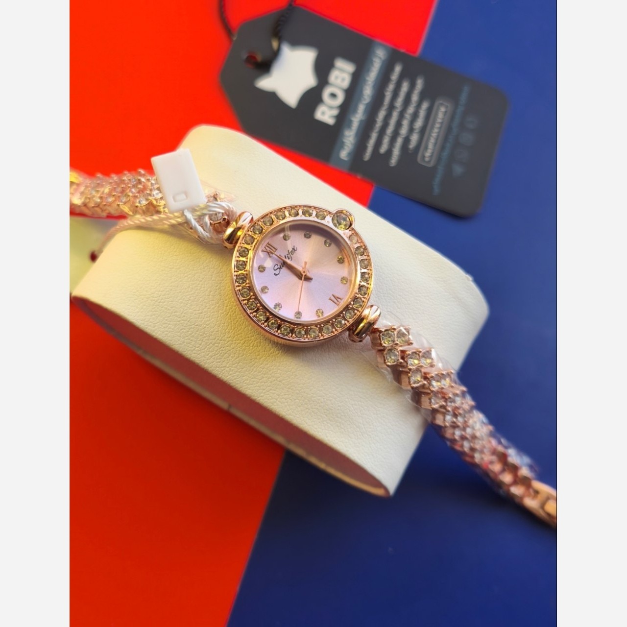 ساعت مچی دخترانه فول نگین الماسی Royal Crown صفحه صورتی