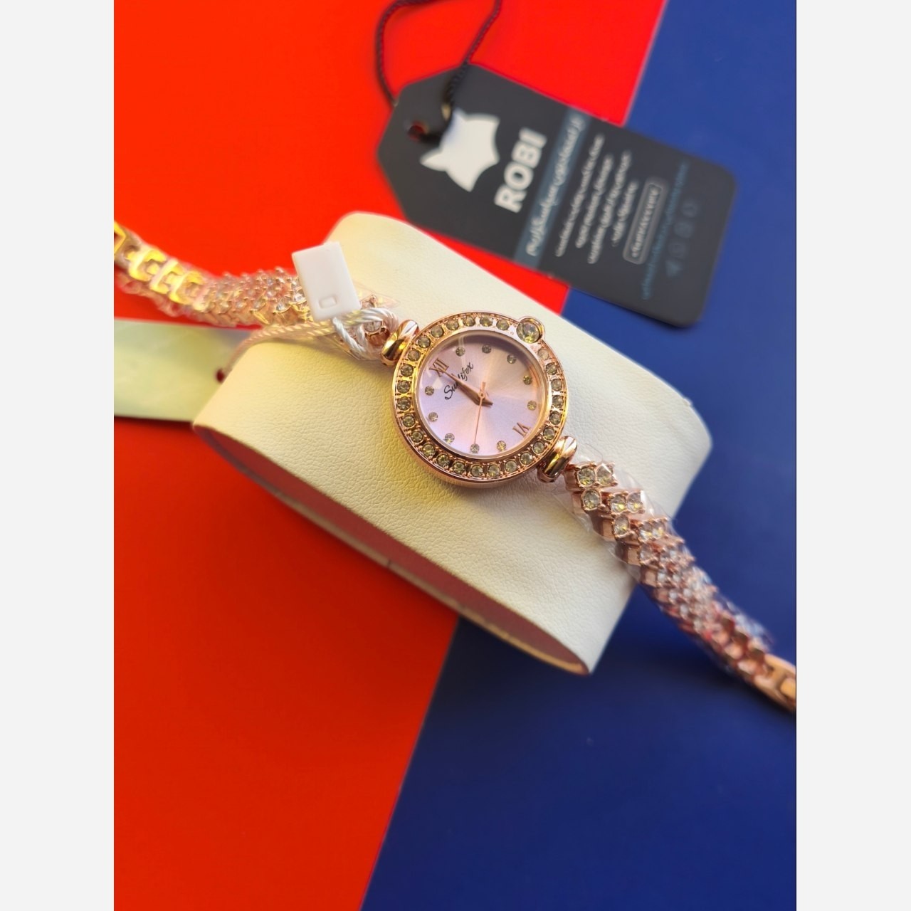 ساعت مچی دخترانه فول نگین الماسی Royal Crown صفحه صورتی