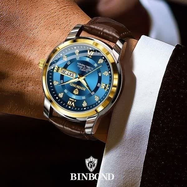 ساعت مچی مردانه بین باند BIN BOND دو تقویم صفحه آبی + کدG2