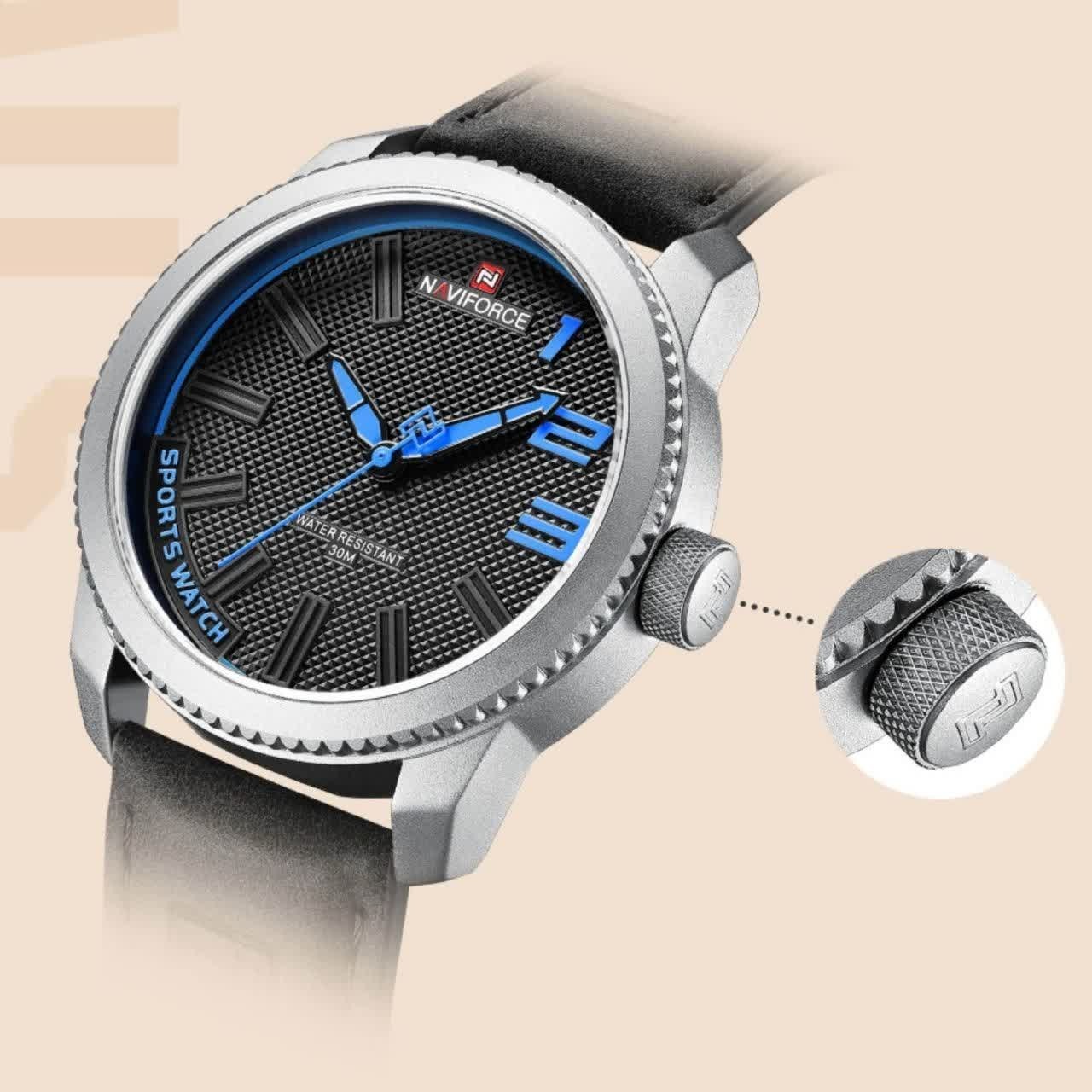 ساعت مچی مردانه نیوی فورس NAVIFORCE مدل nf9092 ژاپنی بند چرم مشکی