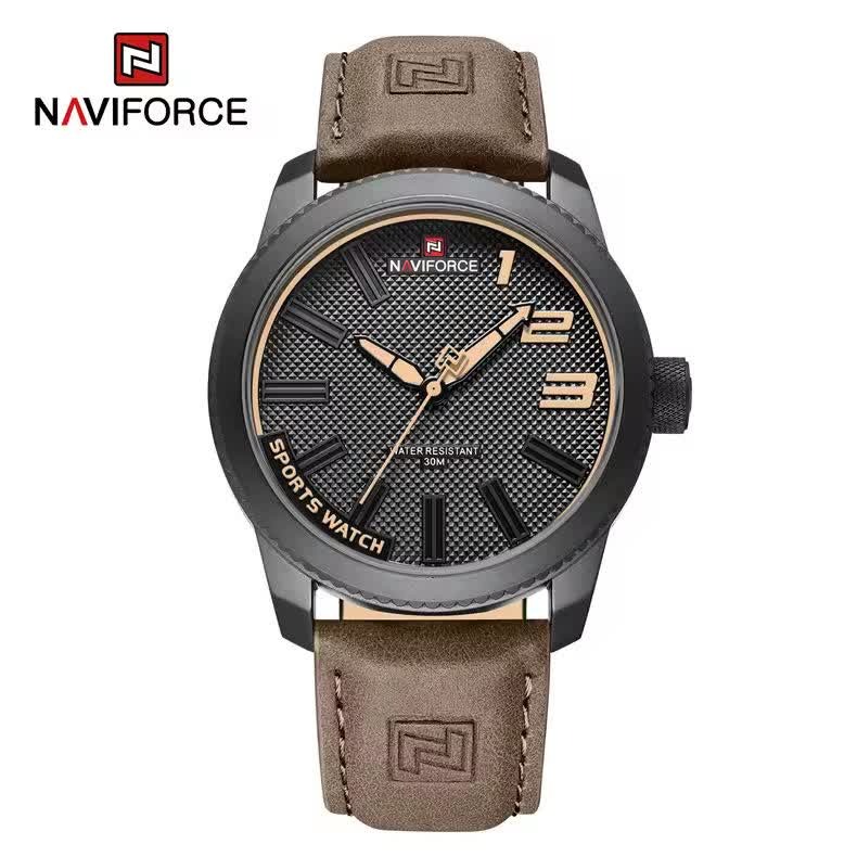 ساعت مچی مردانه نیوی فورس NAVIFORCE مدل nf9092 ژاپنی بند قهوه ای سوخته