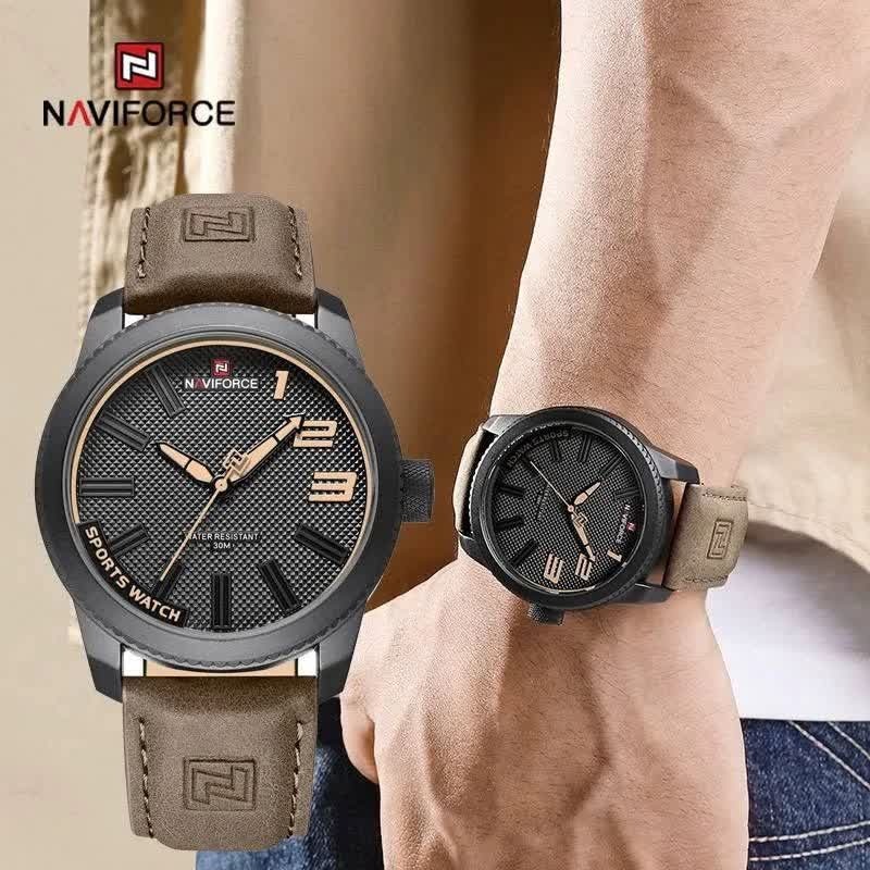 ساعت مچی مردانه نیوی فورس NAVIFORCE مدل nf9092 ژاپنی بند قهوه ای سوخته