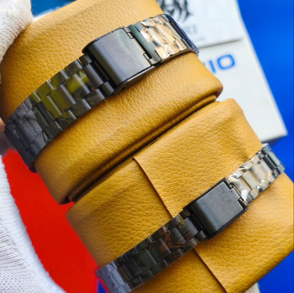 ست ساعت مچی زنانه و مردانه کاسیو اولدمانی CASIO موتور ژاپنی فول بلک + جعبه