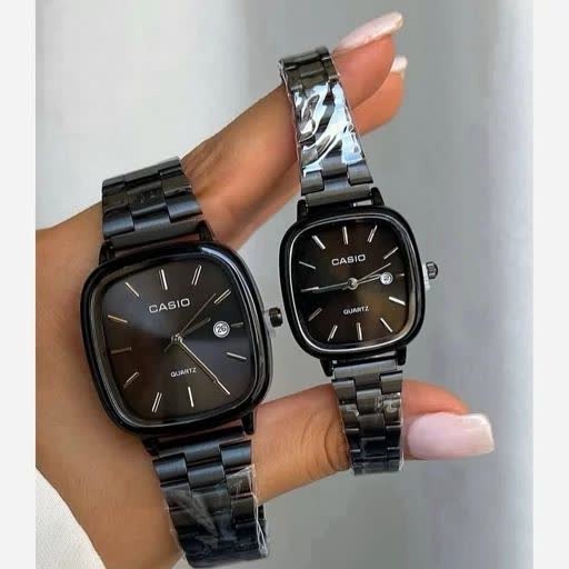 ست ساعت مچی زنانه و مردانه کاسیو اولدمانی CASIO موتور ژاپنی فول بلک + جعبه