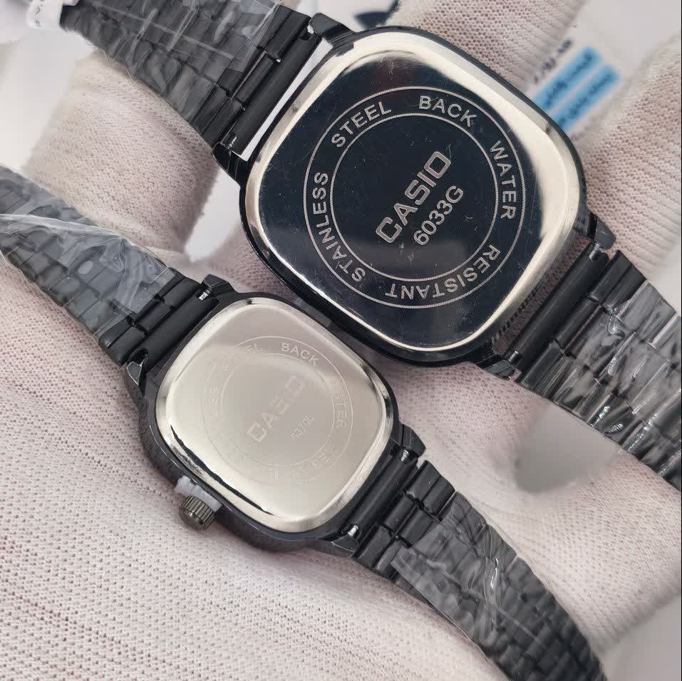 ست ساعت مچی زنانه و مردانه کاسیو اولدمانی CASIO موتور ژاپنی مشکی سرخ + جعبه