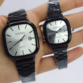 ست ساعت مچی زنانه و مردانه کاسیو اولدمانی CASIO موتور ژاپنی مشکی طوسی + جعبه