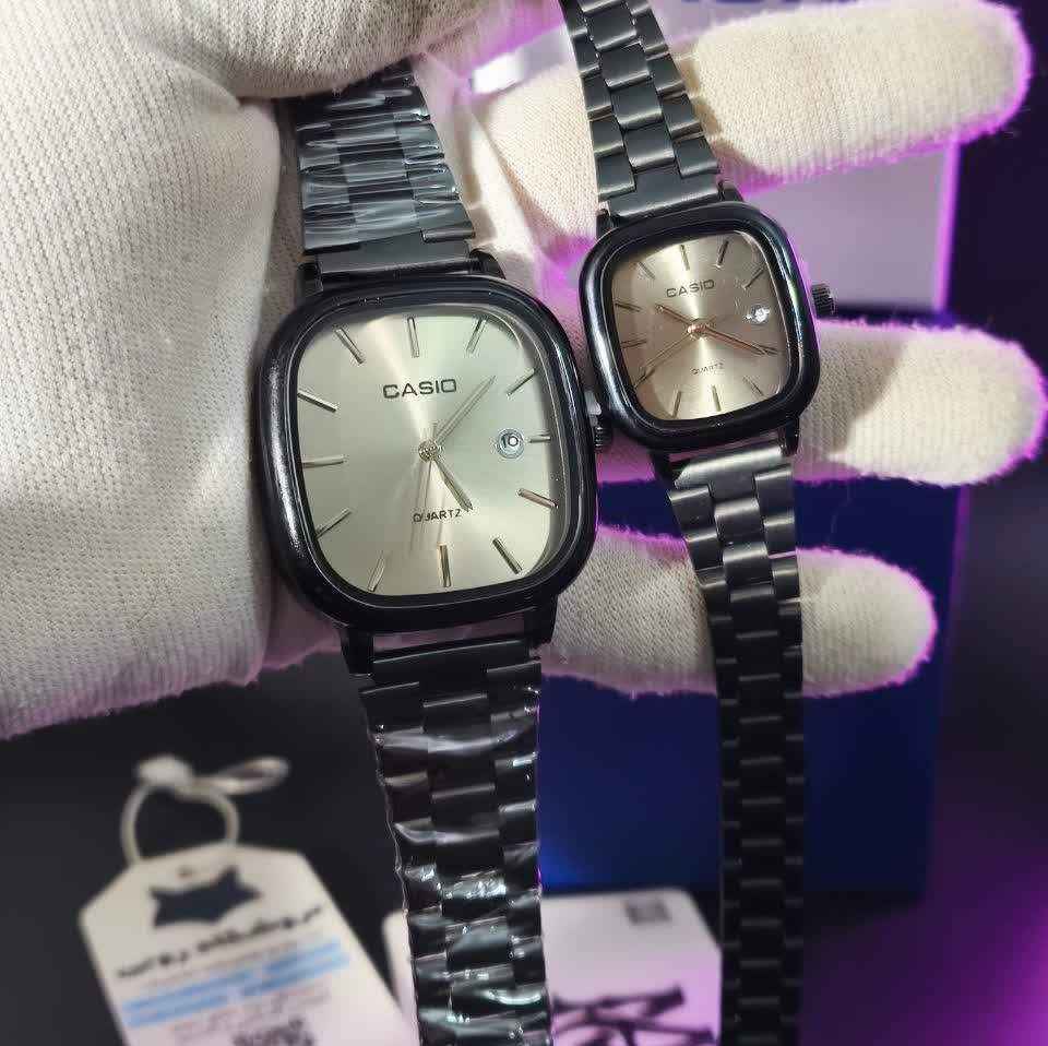 ست ساعت مچی زنانه و مردانه کاسیو اولدمانی CASIO موتور ژاپنی مشکی طوسی + جعبه
