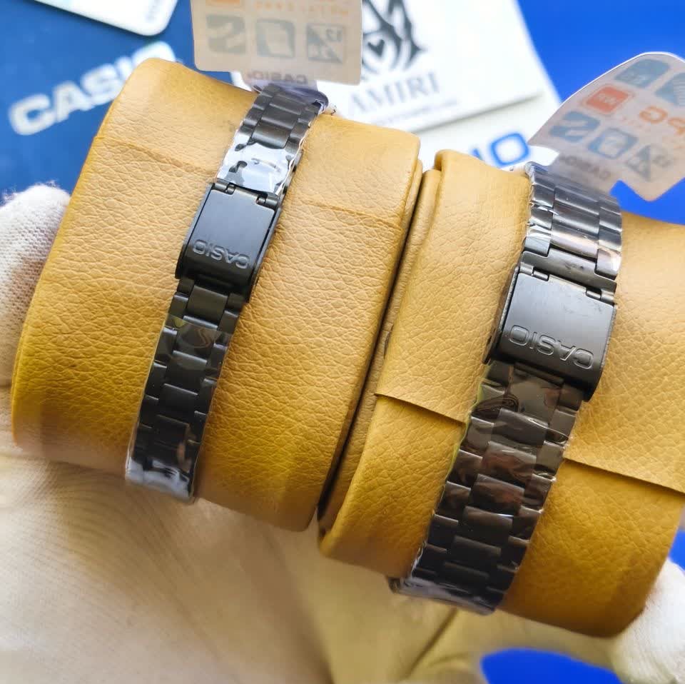 ست ساعت مچی زنانه و مردانه کاسیو اولدمانی CASIO موتور ژاپنی مشکی آبی + جعبه