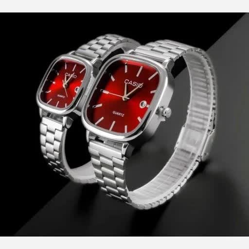 ست ساعت مچی زنانه و مردانه کاسیو اولدمانی CASIO موتور ژاپنی صفحه قرمز + جعبه