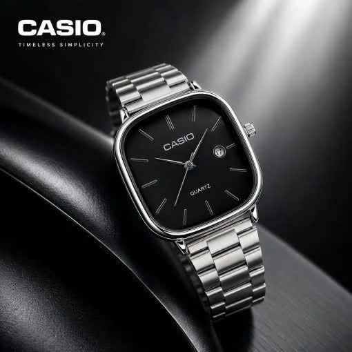 ست ساعت مچی زنانه و مردانه کاسیو اولدمانی CASIO موتور ژاپنی صفحه مشکی + جعبه