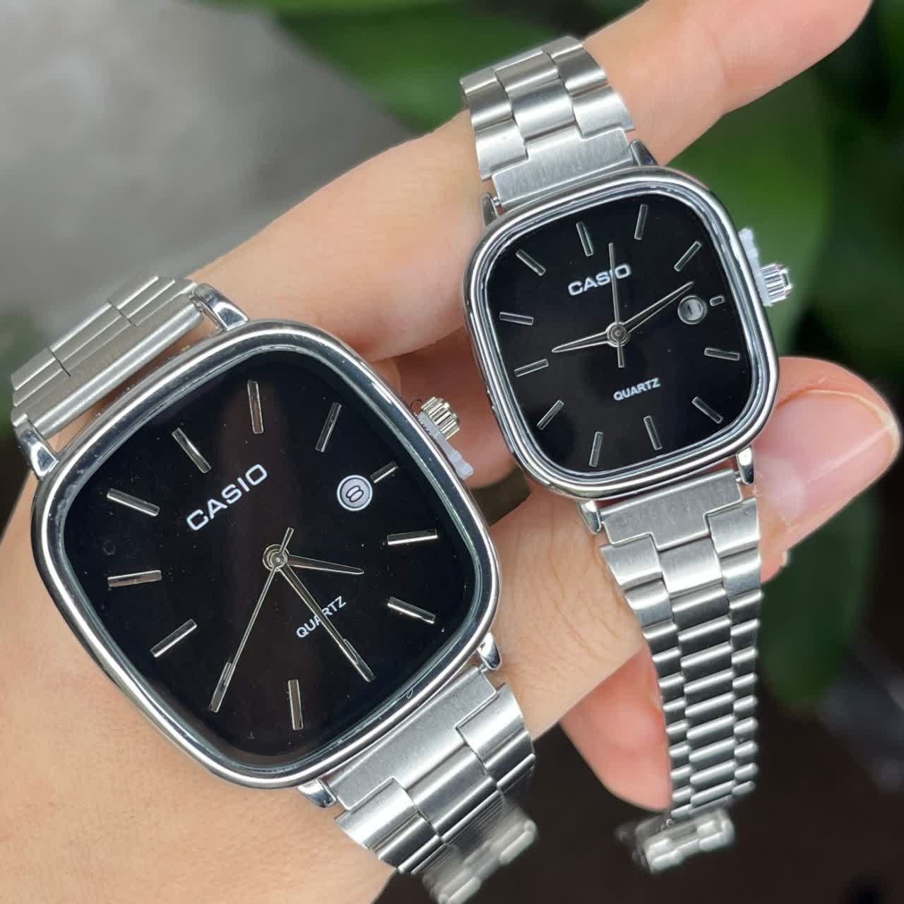 ست ساعت مچی زنانه و مردانه کاسیو اولدمانی CASIO موتور ژاپنی صفحه مشکی + جعبه