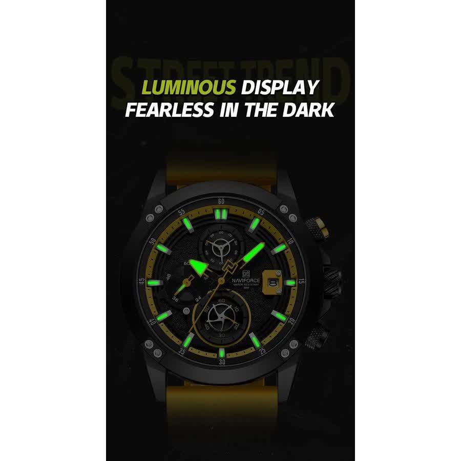 ساعت مچی نیوی فورس مردانه کرنوگراف NAVIFORCE مدل NF8033 بند طلایی + فول