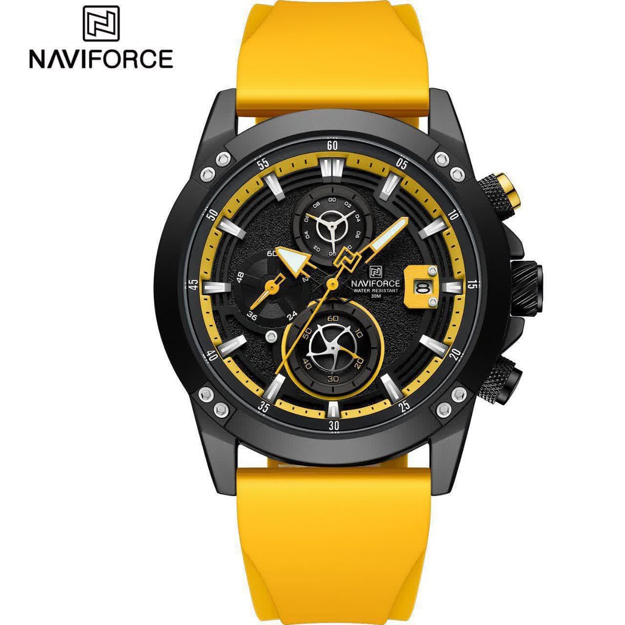ساعت مچی نیوی فورس مردانه کرنوگراف NAVIFORCE مدل NF8033 بند طلایی + فول